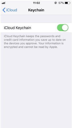 تفعيل خيار Keychain في اعدادات جهازك الايفون